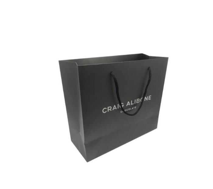 Sreen Printing Full Black Shopping Bag with Hot Foil Silver