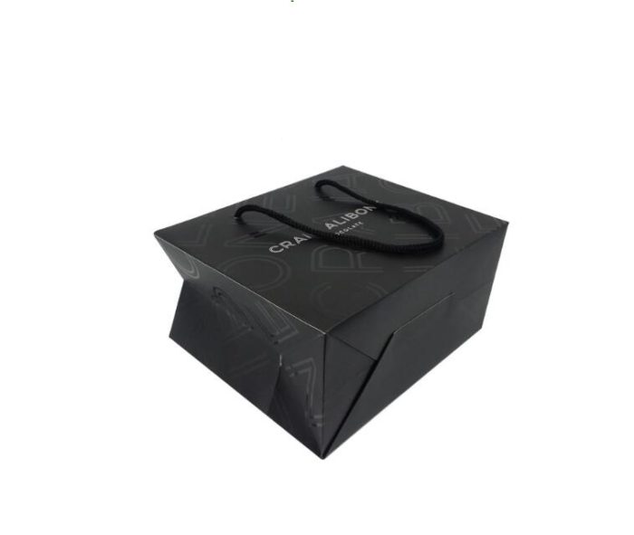 Sreen Printing Full Black Shopping Bag with Hot Foil Silver - Image 3